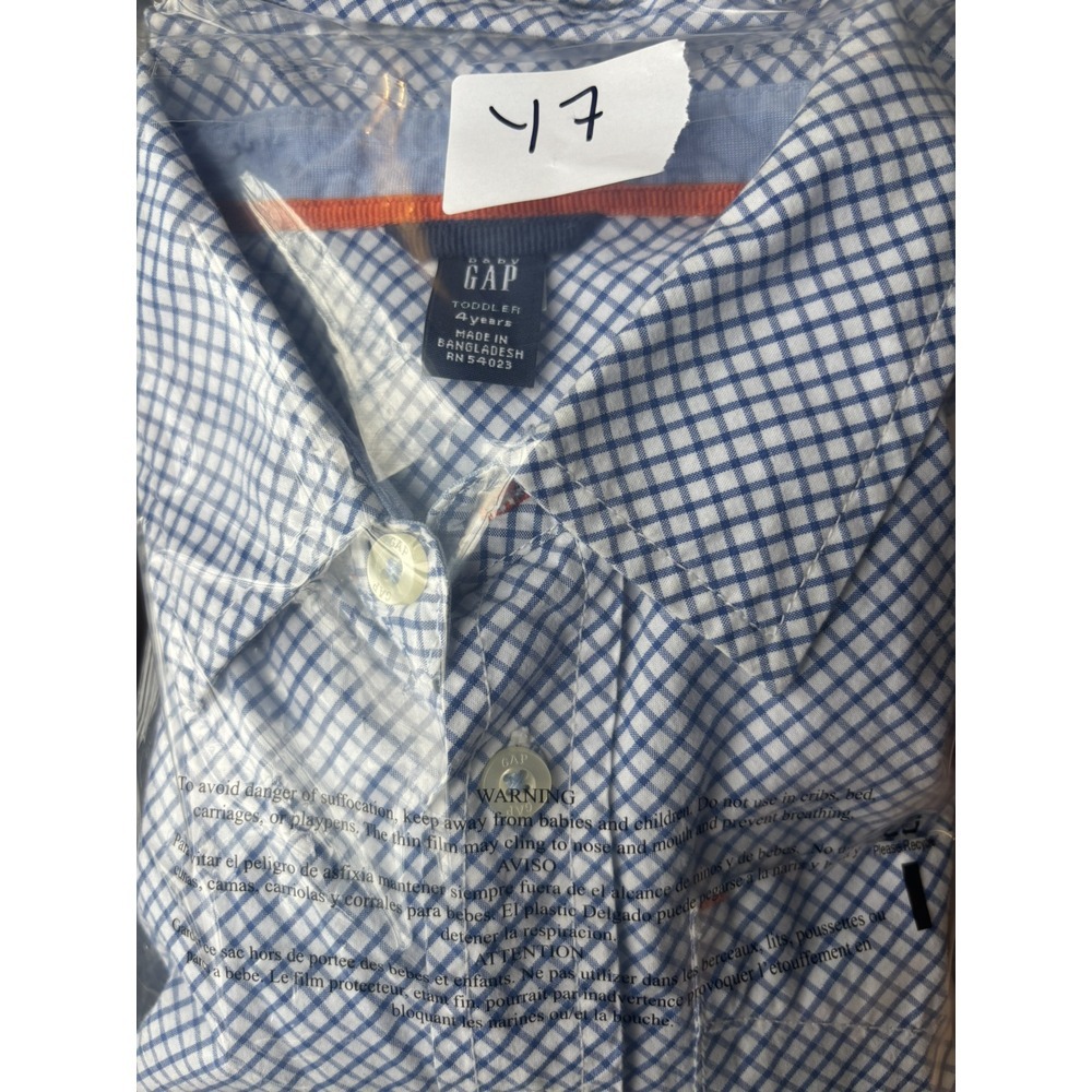 GAP Boys Button Down Shirt Size XS 4 Blue White‎ Checked Long Sleeve Collared Y7 - Picture 5 of 5